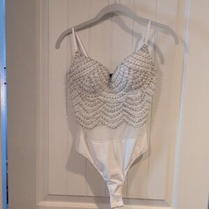 Elegant White Beaded Bodysuit